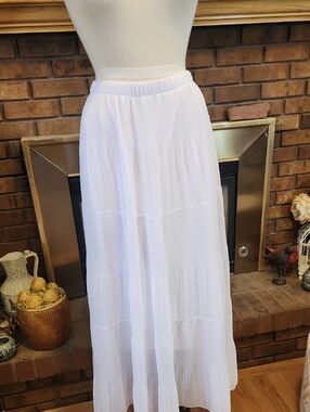 White Tiered Maxi Skirt - Women's Size L Graduation Bachelorette Prairie Cottage